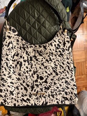 Michael Kors Black and Cream Dalmatian-Print Shoulder Bag